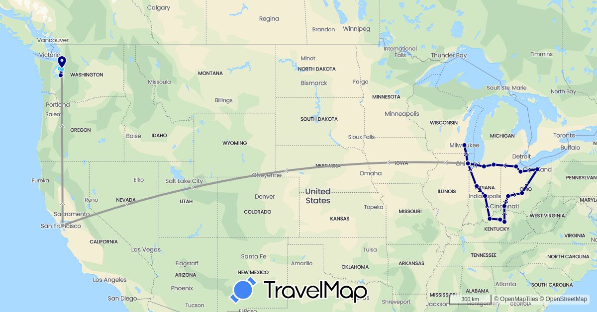 TravelMap itinerary: driving, plane, boat in United States (North America)