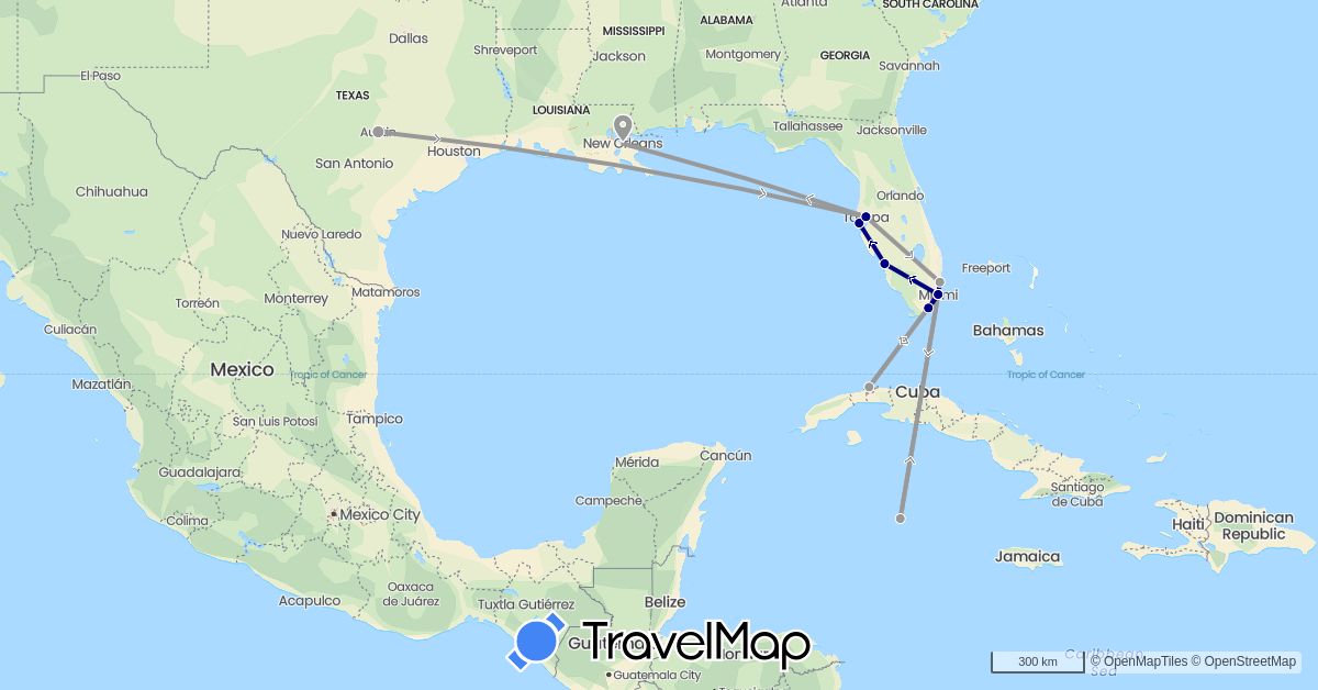 TravelMap itinerary: driving, plane in Cuba, Cayman Islands, United States (North America)
